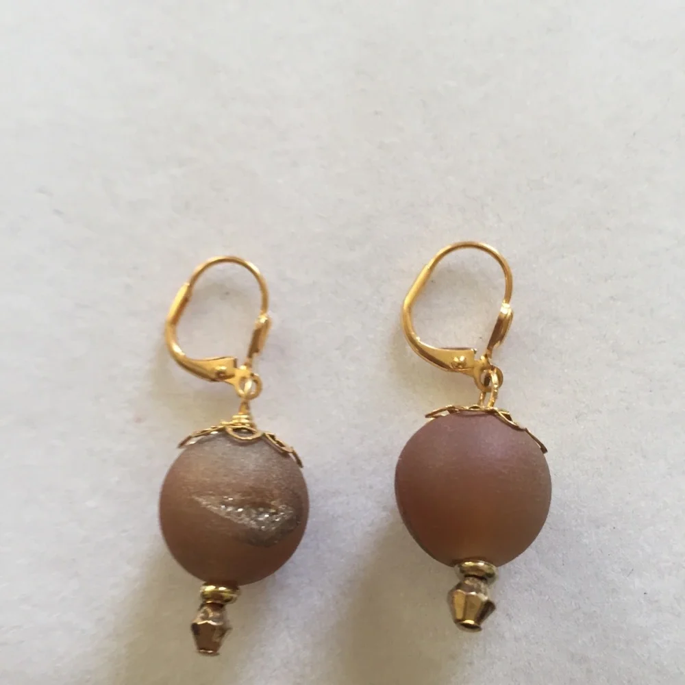 HAND CRAFTED Earrings Brown Druzy Goldtone Bon Bon Earrings